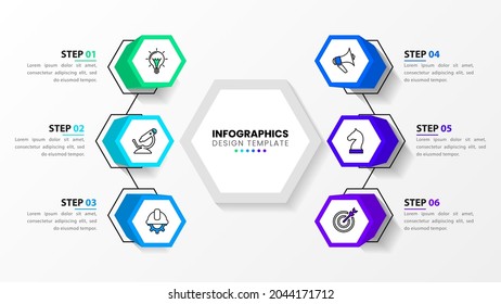Infographic design template. Creative concept with 6 steps. Can be used for workflow layout, diagram, banner, webdesign. Vector illustration