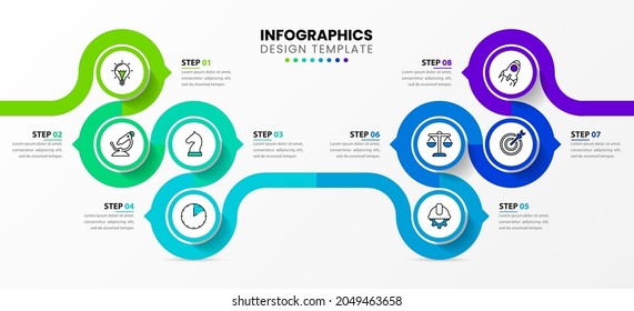 Infographic design template. Creative concept with 8 steps. Can be used for workflow layout, diagram, banner, webdesign. Vector illustration