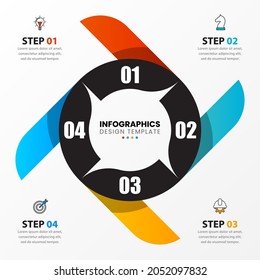 Plantilla de diseño infográfico. Concepto creativo con 4 pasos. Se puede utilizar para diseño de flujo de trabajo, diagrama, banner, diseño web. Ilustración del vector