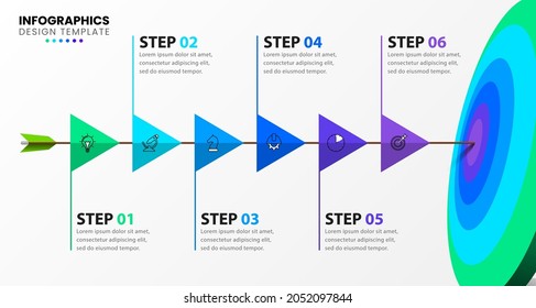 Infografische Design-Vorlage. Kreatives Konzept mit 6 Schritten. Kann für Workflow-Layout, Diagramm, Banner, Webdesign verwendet werden. Vektorgrafik