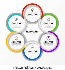 Plantilla de diseño infográfico. Concepto creativo con 6 pasos. Se puede utilizar para diseño de flujo de trabajo, diagrama, banner, diseño web. Ilustración del vector