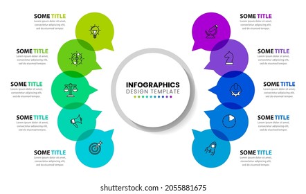 Infographic design template. Creative concept with 10 steps. Can be used for workflow layout, diagram, banner, webdesign. Vector illustration