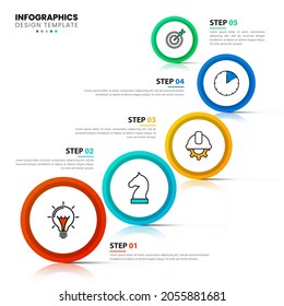 Infographic design template. Creative concept with 5 steps. Can be used for workflow layout, diagram, banner, webdesign. Vector illustration