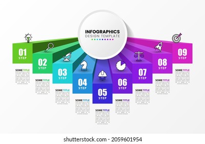 Infographic design template. Creative concept with 9 steps. Can be used for workflow layout, diagram, banner, webdesign. Vector illustration