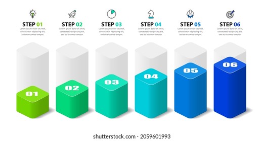 Infographic design template. Creative concept with 6 steps. Can be used for workflow layout, diagram, banner, webdesign. Vector illustration