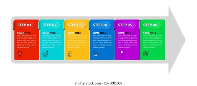 Infographic design template. Creative concept with 6 steps. Can be used for workflow layout, diagram, banner, webdesign. Vector illustration