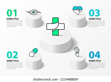 Infographic Design Template. Creative Concept With 4 Steps. Healthcare. Can Be Used For Workflow Layout, Diagram, Banner, Webdesign. Vector Illustration