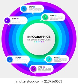 Infographic design template. Creative concept with 6 steps. Circle. Can be used for workflow layout, diagram, banner, webdesign. Vector illustration