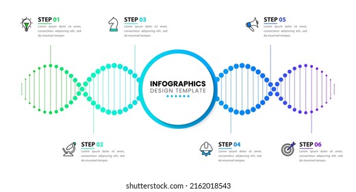 Infographic design template. Creative concept with 6 steps. Can be used for workflow layout, diagram, banner, webdesign. Vector illustration