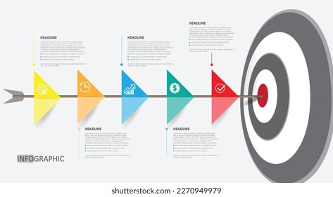 Plantilla de diseño gráfico . Flecha de concepto creativo con 5 pasos.