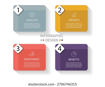 Plantilla de diseño infográfico. Concepto creativo con 4 pasos. Diagrama o gráfico con cuatro opciones. Puede ser utilizado para la presentación del negocio, folleto, Diseño web. Ilustración vectorial.