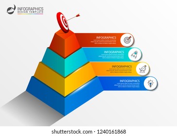 Infographic design template. Creative pyramid with 4 steps. Can be used for workflow layout, diagram, banner, webdesign. Vector illustration