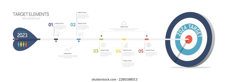 Infographic design template. Creative Target arrow concept with 5 steps