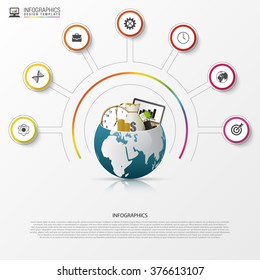 Infographic design template. Creative world. Colorful circle with icons. Vector illustration.