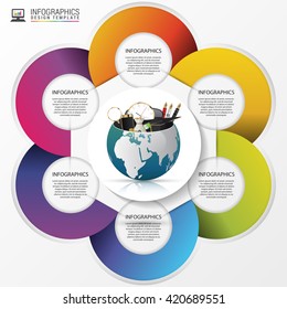 Infographic design template. Creative world. Colorful circle with icons. Vector illustration.