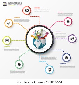 Infographic design template. Creative world. Colorful circle with icons. Vector illustration