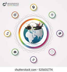 Infographic design template. Creative world. Colorful circle with icons. Vector illustration.