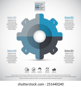 Infographic design template - display information with original and modern style. All elements in separate layers - background,gear shape,infographics text.