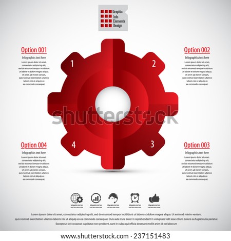 Infographic design template  - display information with original and modern style. All elements in separate layers - background,gear shape,infographics text. 
