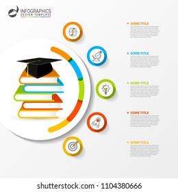 Infographic design template. Education concept with 5 steps. Can be used for workflow layout, diagram, banner, webdesign. Vector illustration
