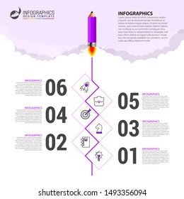 Infographic design template. Education concept with 6 steps. Can be used for workflow layout, diagram, banner, webdesign. Vector illustration
