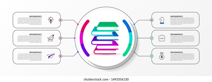 Infographic design template. Education concept with 6 steps. Can be used for workflow layout, diagram, banner, webdesign. Vector illustration
