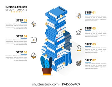 Infographic design template. Education concept with 7 steps. Can be used for workflow layout, diagram, banner, webdesign. Vector illustration
