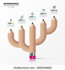 Infographic design template. Education concept with 5 steps. Can be used for workflow layout, diagram, banner, webdesign. Vector illustration.