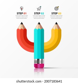 Infographic design template. Education concept with 3 steps. Can be used for workflow layout, diagram, banner, webdesign. Vector illustration.