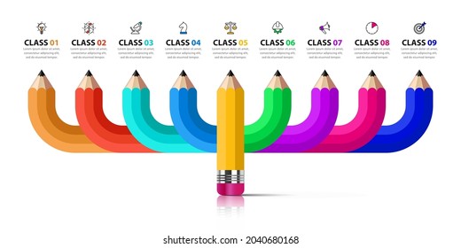 Infographic design template. Education concept with 9 steps. Can be used for workflow layout, diagram, banner, webdesign. Vector illustration.