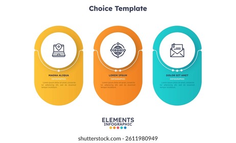 Infographic design template featuring three colorful circular sections with text and icons. Ideal for presentations, business concepts, and data visualization. Vector illustration.