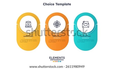 Infographic design template featuring three colorful circular sections with text and icons. Ideal for presentations, business concepts, and data visualization. Vector illustration.