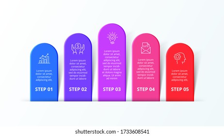 Infographic design template with five strip elements. Concept of 5 steps of business strategy. Clean vector illustration for presentation.