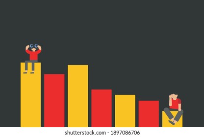 Infographic design template with flat characters on top. Decrease and increase concept, Can be used for workflow layouts, diagrams, banners, web design. Vector illustration