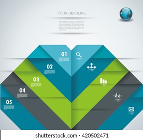 Infographic design template with folded paper tags. Can be use to display information, ranking and statistics with orginal and modern style.