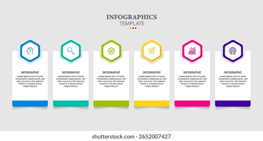 Infographic design template in the form of paper 6 steps icons. Can be used for web design, diagram, chart, graph, step options, business presentation.