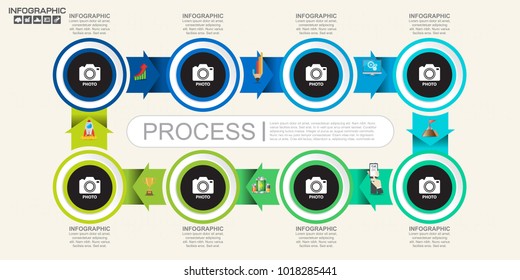 Infographic design template with frame for your text and photo, can be used for workflow layout, diagram, report, web design. 