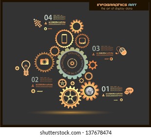 Infographic design template with gear chain. Ideal to display information, ranking and statistics with orginal and modern style.