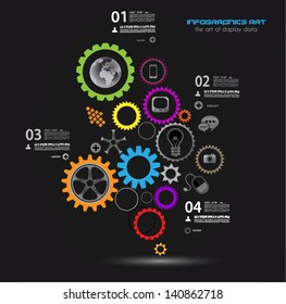 Infographic design template with gear chain. Ideal to display information, ranking and statistics with orginal and modern style.