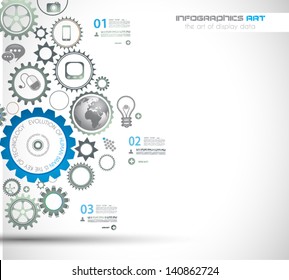 Infographic design template with gear chain. Ideal to display information, ranking and statistics with orginal and modern style.