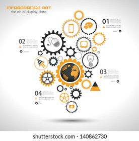 Infographic design template with gear chain. Ideal to display information, ranking and statistics with orginal and modern style.