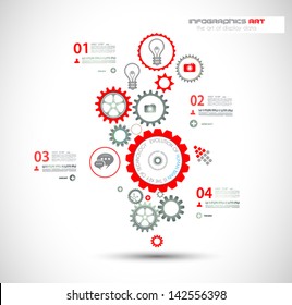 Infographic design template with gear chain. Ideal to display information, ranking and statistics with orginal and modern style.