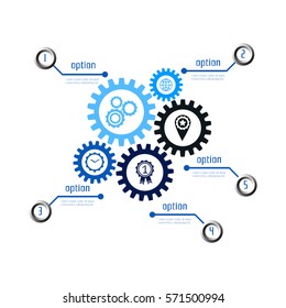 Infographic design template with gear chain. Ideal to display information, ranking and statistics. Vector illustration.
