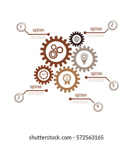 Infographic design template with gear chain. Ideal to display information, ranking and statistics. Vector illustration.
