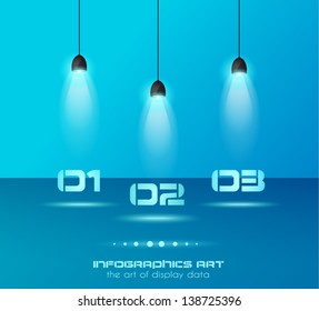 Infographic design template with glass surfaces.and spotlights. Ideal to display information, ranking and statistics with orginal and modern style.