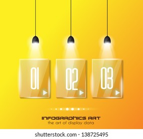 Infographic design template with glass surfaces.and spotlights. Ideal to display information, ranking and statistics with orginal and modern style.