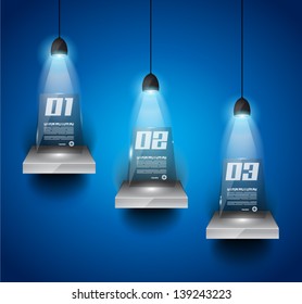Infographic design template with glass surfaces.and spotlights. Ideal to display information, ranking and statistics with orginal and modern style.