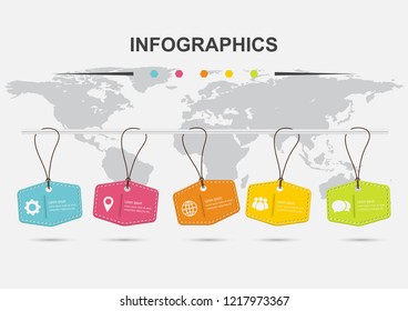 Infographic design template with hanging tag elements, stock vector