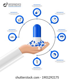 Infographic Design Template. Healthcare Concept With 7 Steps. Can Be Used For Workflow Layout, Diagram, Banner, Webdesign. Vector Illustration