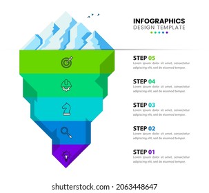 Infographic design template. Iceberg concept with 5 steps. Can be used for workflow layout, diagram, banner, webdesign. Vector illustration